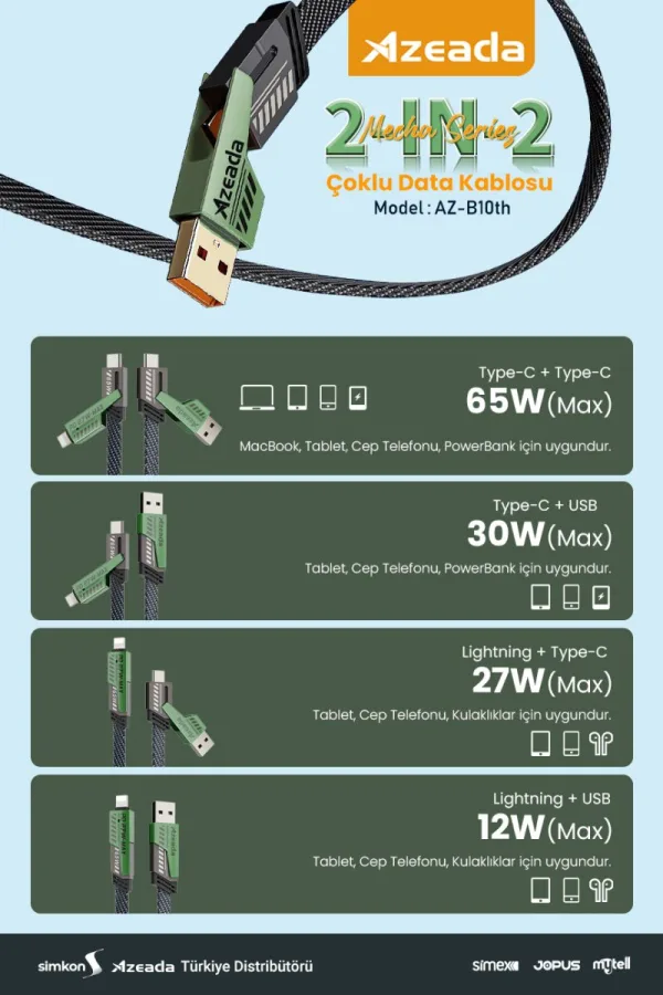 Azeada 65 Watt + PD 25 Watt USB Type-C to Lightning Şarj Kablosu - Görsel 3