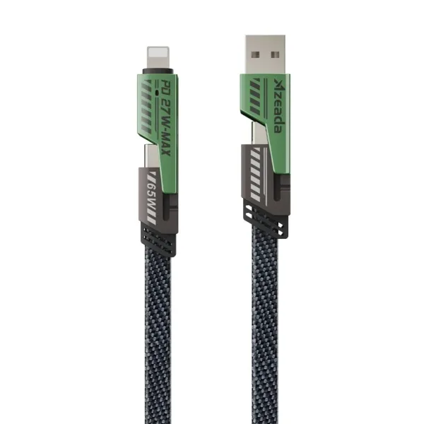 Azeada 65 Watt +PD 25 Watt USB Type-C + Lightening Şarj Kablosu 1.5mt - AZ-B10TH