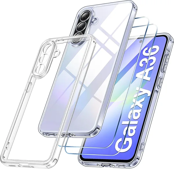 Samsung Galaxy A36 Şeffaf Silikon Kılıf + 2 Adet Cam Ekran Koruyucu Seti