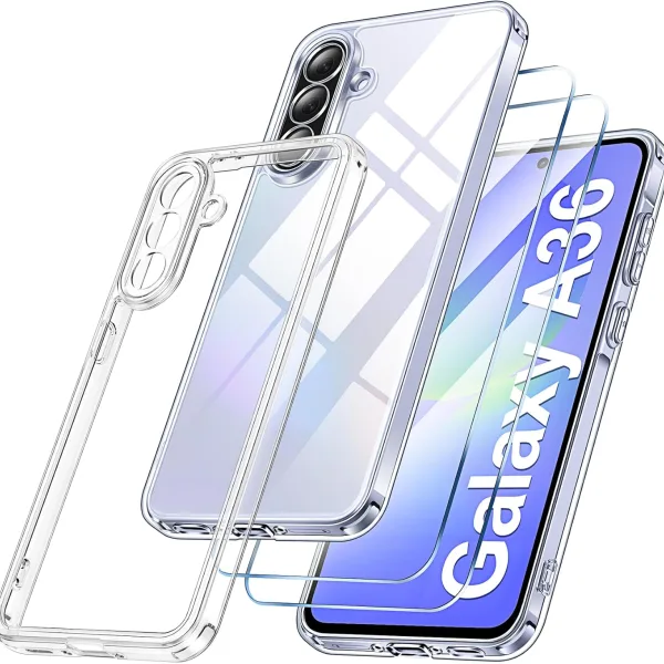 Samsung Galaxy A36 Şeffaf Silikon Kılıf + 2 Adet Cam Ekran Koruyucu Seti