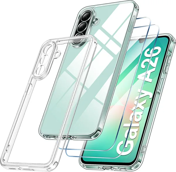 Samsung Galaxy A26 Şeffaf Silikon Kılıf + 2 Adet Cam Ekran Koruyucu Seti