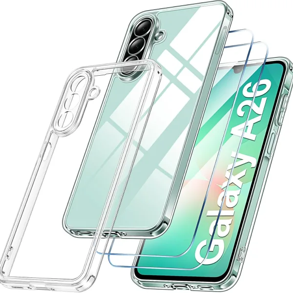 Samsung Galaxy A26 Şeffaf Silikon Kılıf + 2 Adet Cam Ekran Koruyucu Seti