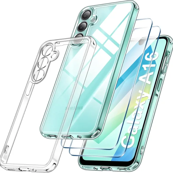 Samsung Galaxy A16 Şeffaf Silikon Kılıf + 2 Adet Cam Ekran Koruyucu Seti