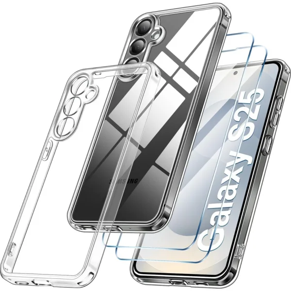 Samsung Galaxy S25 5g Şeffaf Silikon Kılıf + 2 Adet Cam Ekran Koruyucu Seti