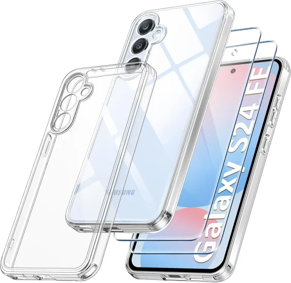 Samsung Galaxy S24 FE Şeffaf Silikon Kılıf + 2 Adet Cam Ekran Koruyucu Seti