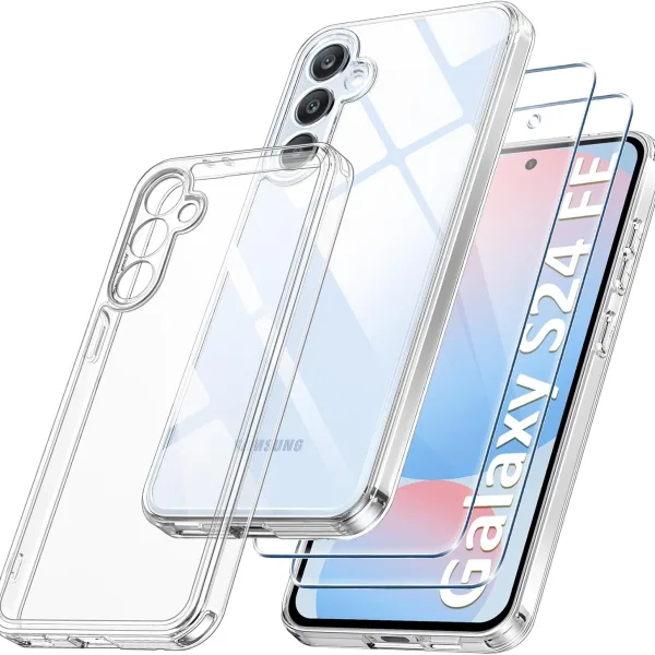 Samsung Galaxy S24 FE Şeffaf Silikon Kılıf + 2 Adet Cam Ekran Koruyucu Seti