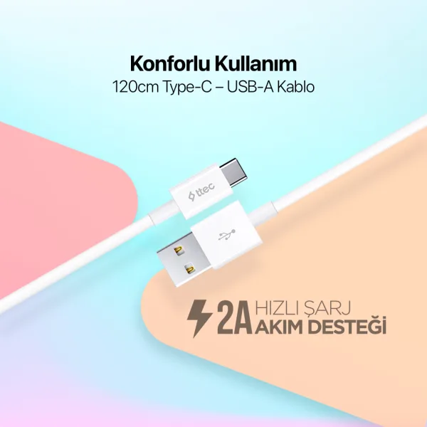 ttec USB-A to USB-C Hızlı Şarj ve Veri Kablosu 120cm - Görsel 2