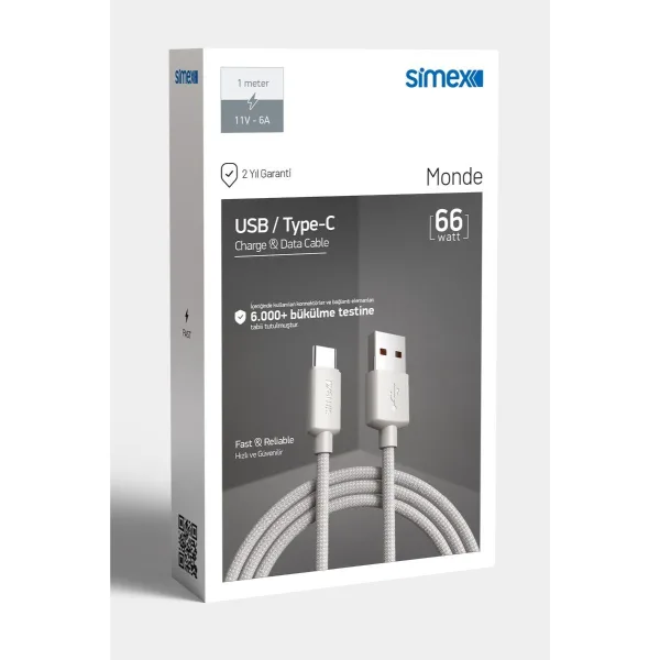 Simex Monde 66Watt USB to Type-C Hızlı Şarj & Data Kablosu - Görsel 3
