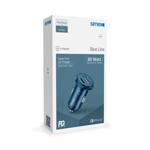 Simex Blue Line 60 Watt Metal Araç Şarj Başlığı - Görsel 3