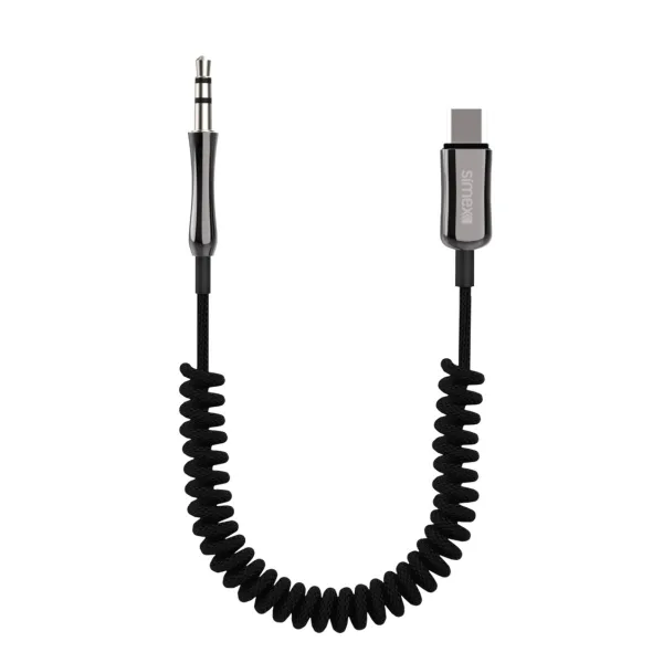 Simex Zinco Spiralli 3.5mm to Type-c AUX Kablo – Esnek ve Dayanıklı Ses Kablosu
