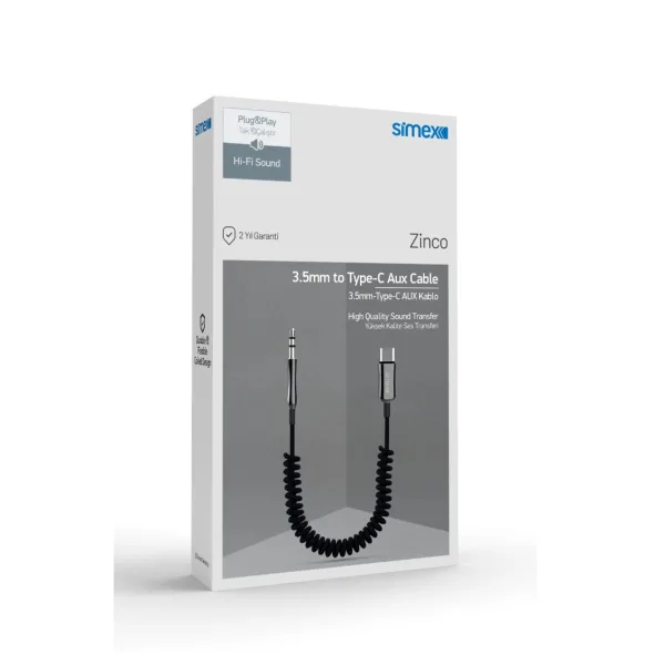 Simex Zinco Spiralli 3.5mm to Type-C Aux Kablo - Görsel 3
