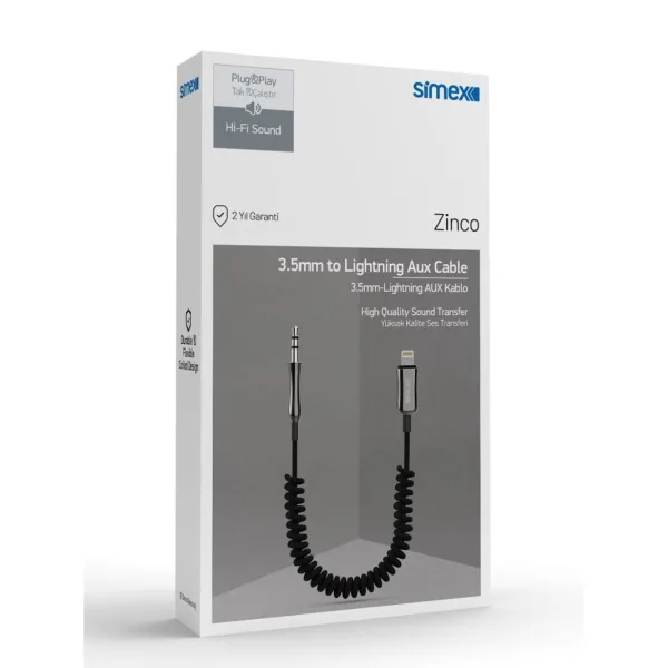 Simex Zinco Spiralli 3.5mm Lightning Aux Kablo - Görsel 4