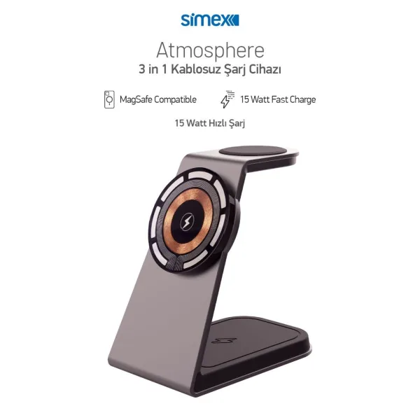 Simex Atmosphere 3'in 1 Magsafe Şarj Cihazı SPS-13 - Görsel 2
