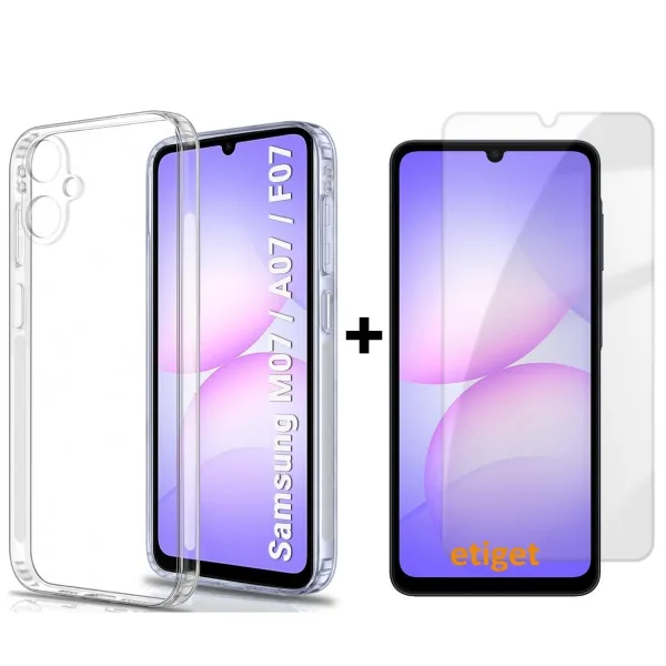 Samsung Galaxy A07 Şeffaf Kılıf + Cam Ekran Koruyucu Seti